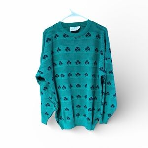 Quill’s Woollen Market Vintage Shamrock Clover Knit Irish Sweater